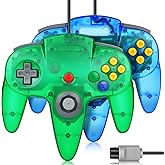 2 Pack N64 Controller, FISUPER Wired Classic Game Controller Gamepad Joystick for N64 Console(Clear Blue+Clear Green)