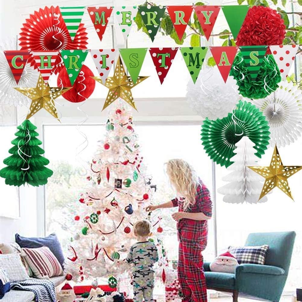 Amazon Elegant Life クリスマス 飾りセット 飾り付け クリスマス用ガーランド ペーパーファン ハニカムボール ペーパーフラワー スター クリスマスツリーパーティー 飾り 学園祭 デコレーション 装飾 インテリア 豪華セット B 風船 バルーン おもちゃ