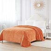 BOURINA Fleece Blanket Flannel Throw Blanket (Orange,Throw Size) Lightweight Cozy Microfiber Blanket for Sofa, Couch, Bed, Camping, Travel, 50x60 inches