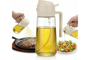 Glass Oil Dispenser Bottle with Spray, 2 in 1 Oil Dispenser for Kitchen Gadgets Essentials, Oil Sprayer,Oil Bottle for Cookin