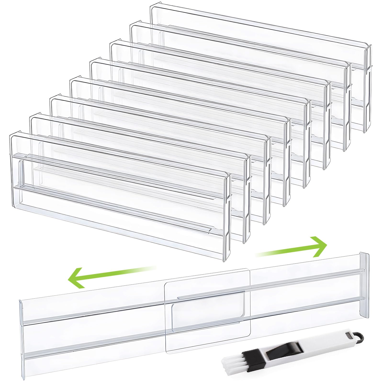 Drawer Dividers, 8 Pack Expandable Drawer Organisers Clear Plastic Drawers Separators, Adjustable Range of 27.6-52 cm Drawer Inserts for Wardrobe for Clothing Kitchen Utensils & Office Storage