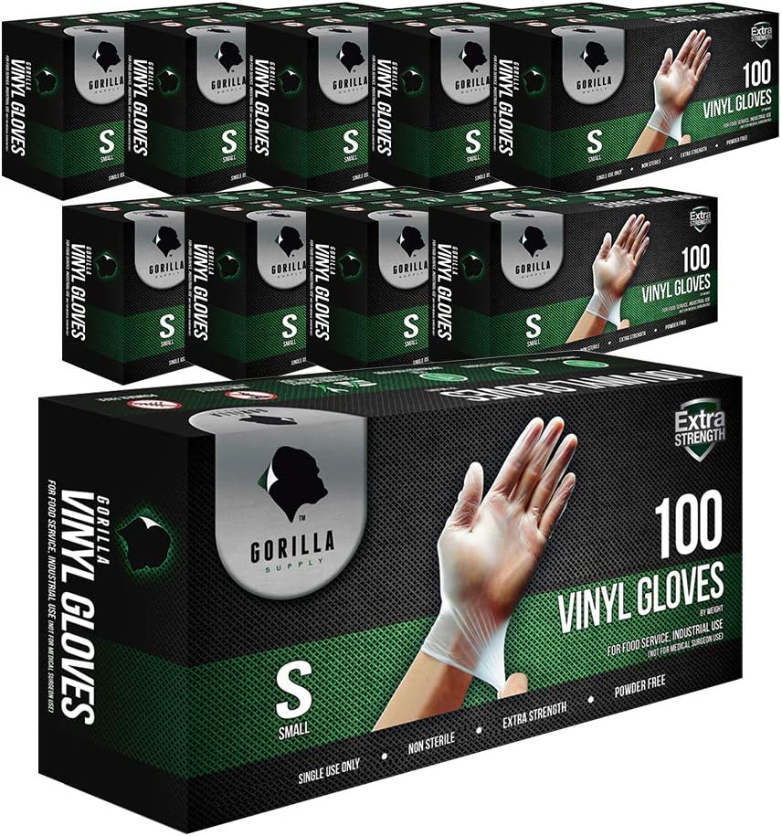 1000 Gorilla Supply Heavy Duty Vinyl Gloves Small 10 of 100 Powder Free 4mil Disposable