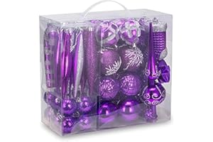 AUXO-FUN 54 Pieces Assorted Christmas Ornaments Tree Decoration Baubles in Gift Box (Purple, Gift Box)