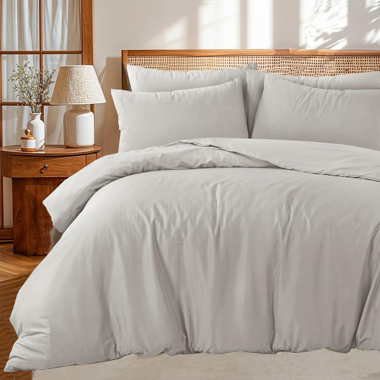 Linen Home Double Duvet Cover Set Soft Microfibre Quilt Cover with 2 Pillowcase,Easy Care Wrinkle Free Bedding Set of 3 Pcs (Double, Linen) — image 1