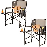 TIMBER RIDGE Lightweight Oversized Camping Chair, Aluminum Directors Chair with Side Table for Outdoor Camping, Lawn, Picnic and Fishing, Supports 400lbs, Tan 2Pack