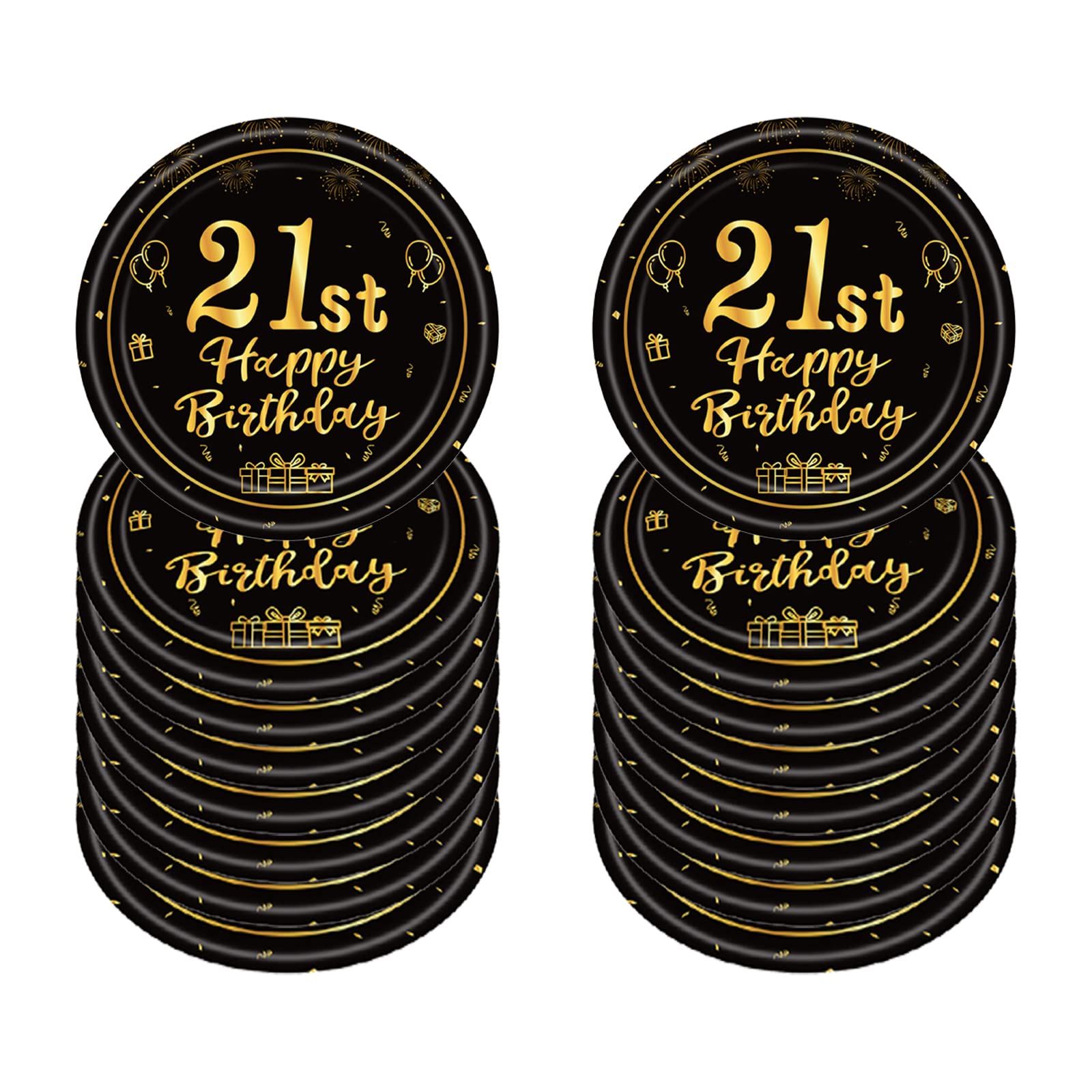 POPOYU 21st Birthday Paper Plates 7''Black and Gold Paper Plates,16Pcs Disposable Tableware Party Plates,Happy 21st Birthday Decorations Plates ,Girls,Him,Her 21st Birthday Party Supplies Table Decor