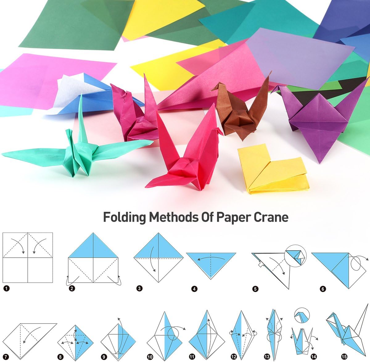 NUOLUX 50 Feuilles Couleurs Carré à lorigine de papier origami pour