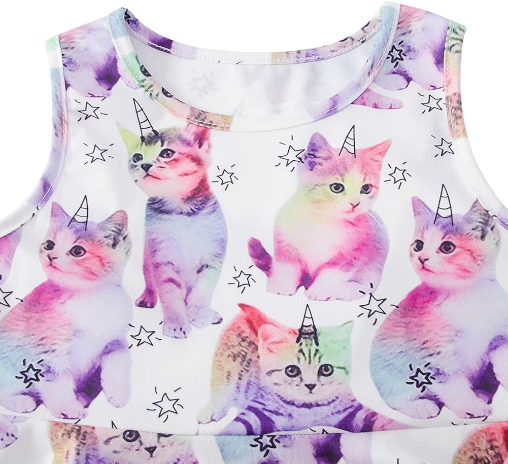 Ahegao Girl's Floral Sleeveless Dresses Kids One Piece Sundress for Casual School 4-13 Years Old: Clothing