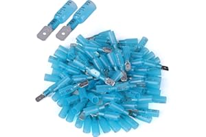 VAMRONE 100 PCS 16-14 AWG Waterproof Heat Shrink Quick Disconnect Connectors, Crimp Electrical Wire Male Spade Connectors Insulated Disconnect for Marine Automotive Motorcycle Home Wiring (Blue)