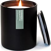 Calyan Wax Co. Evergreen &amp; Eucalyptus Scented Candle - 75 Hour Burn | Made in the USA Luxury Clean Soy Wax Candles - Long Lasting Black Tumbler Jar Candle for Home - 1 Wick - 10.2oz
