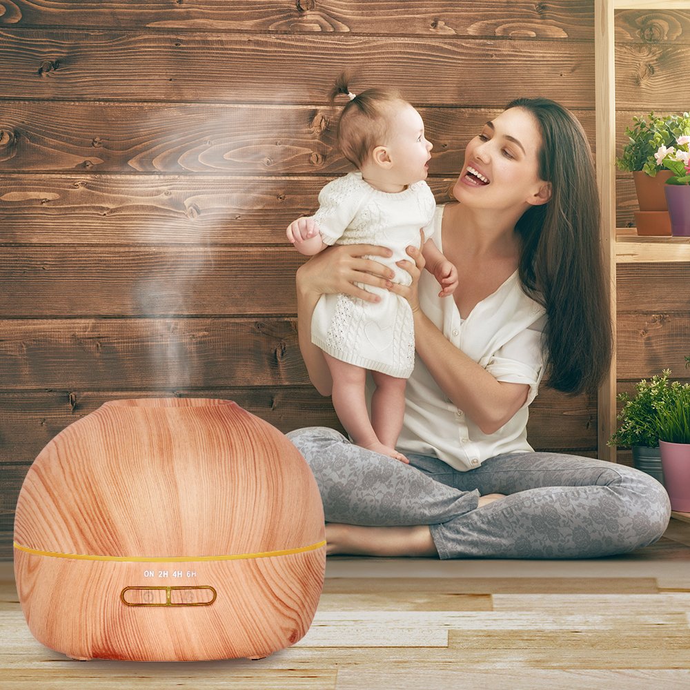 Hysure Wooden Cool Mist Humidifier Small Personal Humidifiers Ultrasonic Aromatherapy Oil Diffuser for Baby with 7 Colorful LED Lights Changing for Home, Bedroom, Office - Light Wood