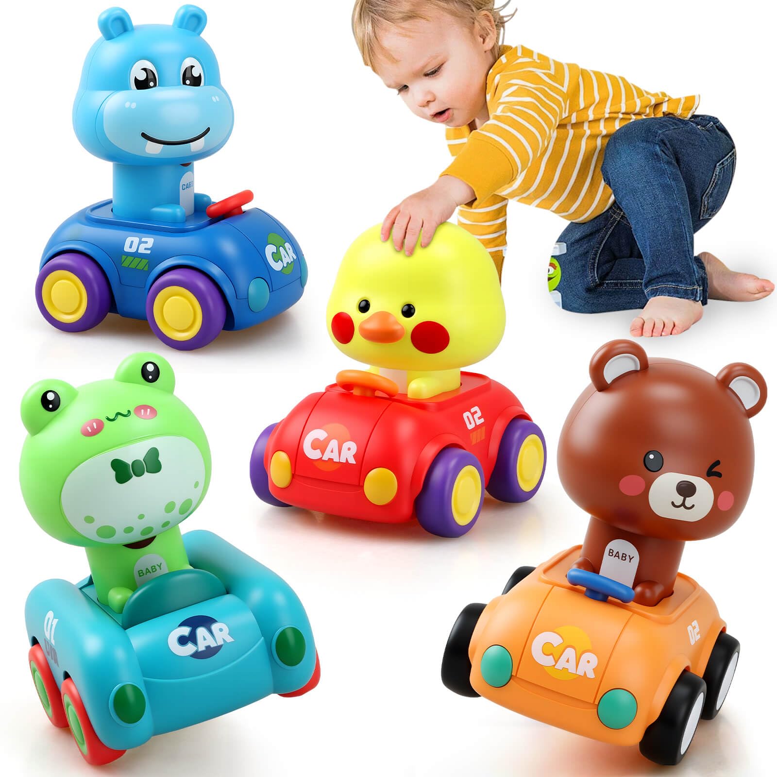 JONEG Toys for 1 2 3 Year Old Boys Girls: Press and Go Baby Toy Cars Push Go Car for Toddlers, Gifts for 3+ Years Old Kids Birthday Toy for 12-18 Months Babies, Educational Christmas Stocking Fillers