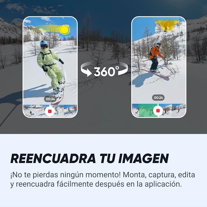 X4 Paquete de Snowboard - Cámara de acción Impermeable 8K 360, Vídeo 4K Gran Angular, Efecto Selfie Stick Invisible, Protectores de Lente Extraíbles, 135 Min Batería, Edición IA