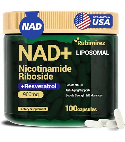 Reus Research NAD+ Nicotinamide Riboside 900mg, Liposomal NAD with Resveratrol, Skin Aging Support Supplement, 80 Capsules : Health & Household