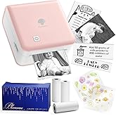 Phomemo Mini Printer Sticker Maker - Mini Sticker Printer P2S, Print Pod Pocket Machine Bluetooth Thermal Label Maker for Study Notes, Photos, List, Memo, Gift, Receipt, 3 Rolls Paper, Pink