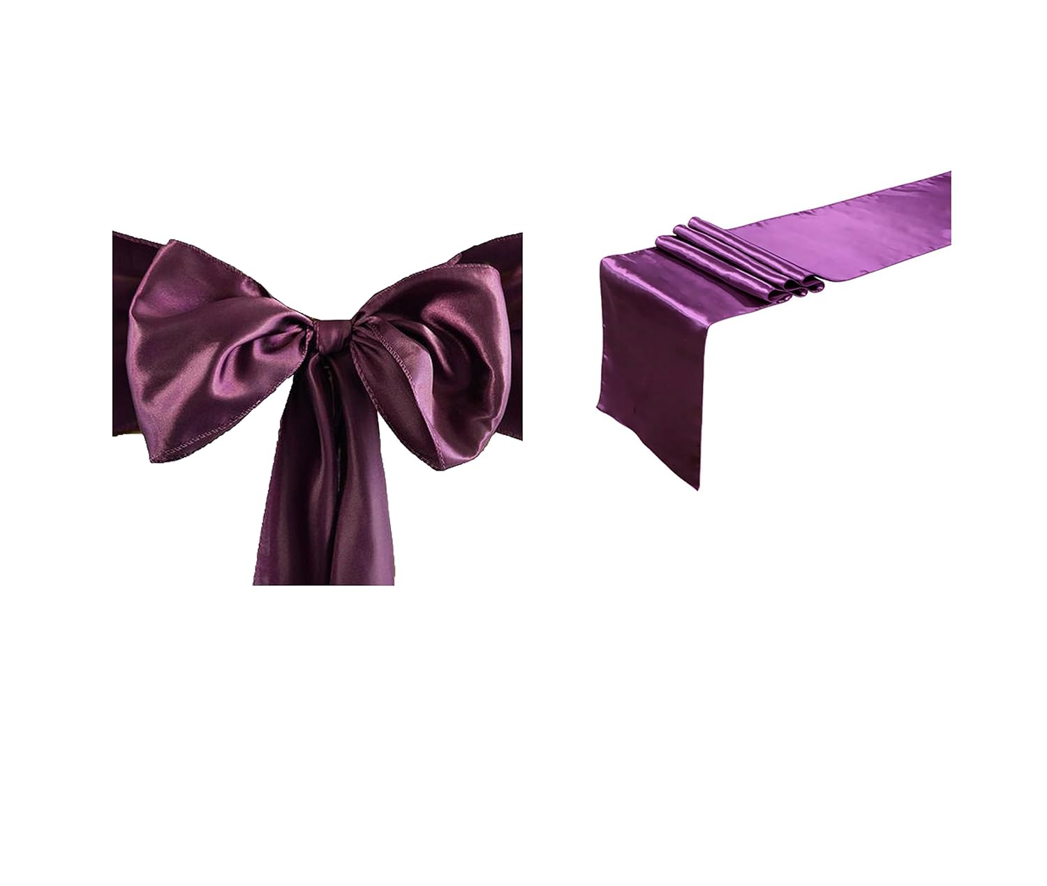 Elina Home Eggplant Satin 1 Table Runner 5 Combo Of Tablerunner Chair Bow Sash For Wedding Eggplant Eggplant