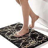 QJHOMO Marble Bathroom Rug Black and Gold Decor Bathroom Rugs Non Slip Bath Mat Super Absorbent Microfiber Plush Bathmat Machine Washable Floor Carpet for Tub, Shower, Bedroom 16"x24"