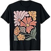 Vintage Boho Wildflower Graphic Tee T-Shirt, Small, Black