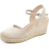 Qonetic Women's Closed Toe Platform Sandals Summer Buckle Ankle Strap Espadrilles Wedge Sandals