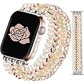 JR.DM Beaded Bracelet Bands Women Compatible with Apple Watch 38mm 40mm 41mm 42mm(S10/11) Stretch Handmade Dressy Crystal Strap Replacement for iWatch Series 11/10/9/8/7/6/5/4/3/2/1/SE, Rose Gold
