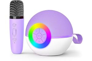 goopow Mini Karaoke Machine Speaker for Kids Adults, Portable Bluetooth Microphone Song Toys with LED Light, Best Chritmas Birthday Festival Gift for 3 4 5 6 7 8+ Year Old Girls Boys (Purple)