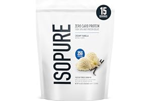 Isopure Zero Carb 100% Pure Whey Isolate Protein Powder, Lactose Free, Gluten Free, With Vitamins, Creamy Vanilla, 25g Protein Per Serving, 1 Lb, 15 Servings (Packaging May Vary)