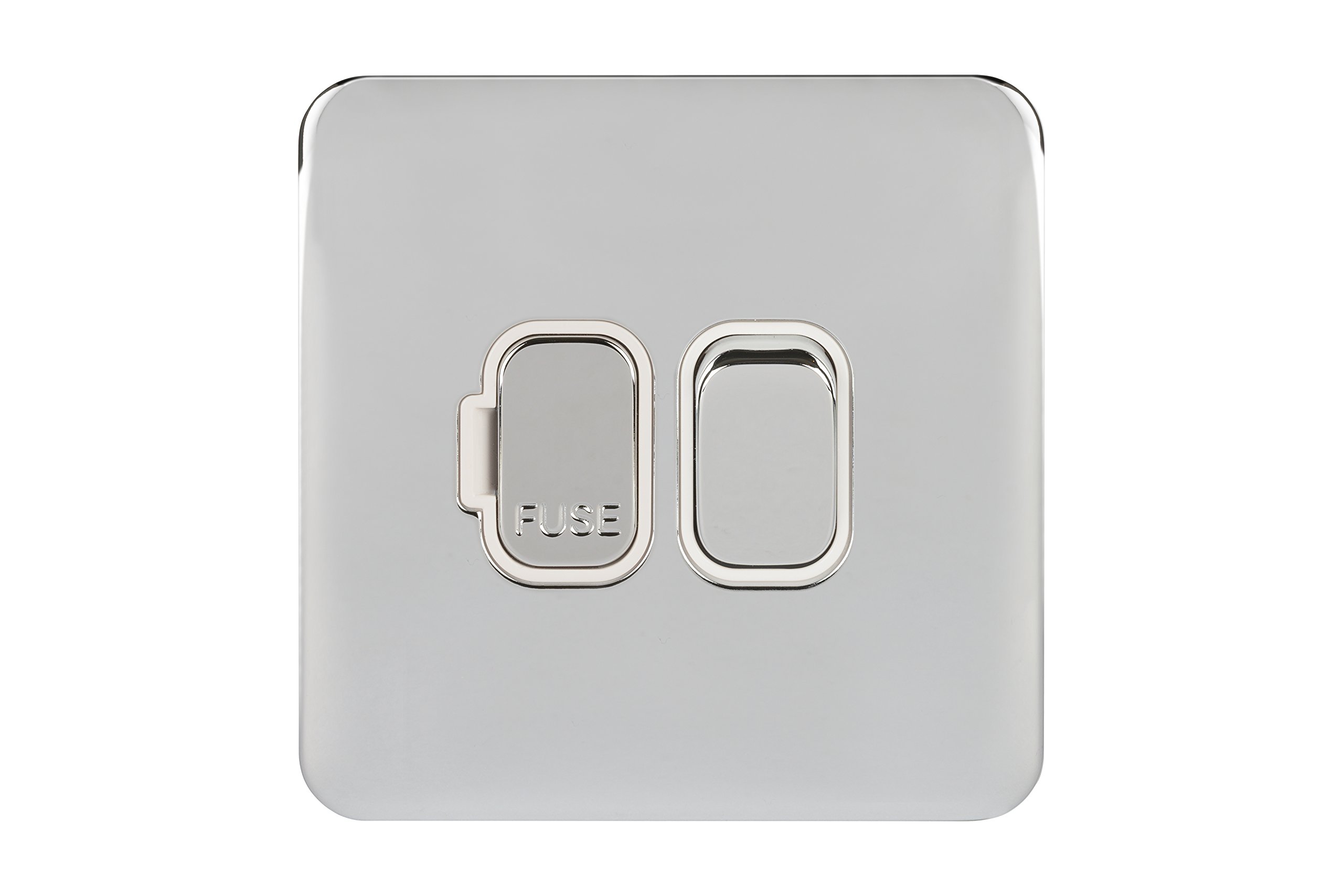 Schneider Electric Lisse Screwless Deco - Switched Single Fused Connection Unit, Double Pole 13 A, GGBL5010WPC, Polished Chrome with White Insert