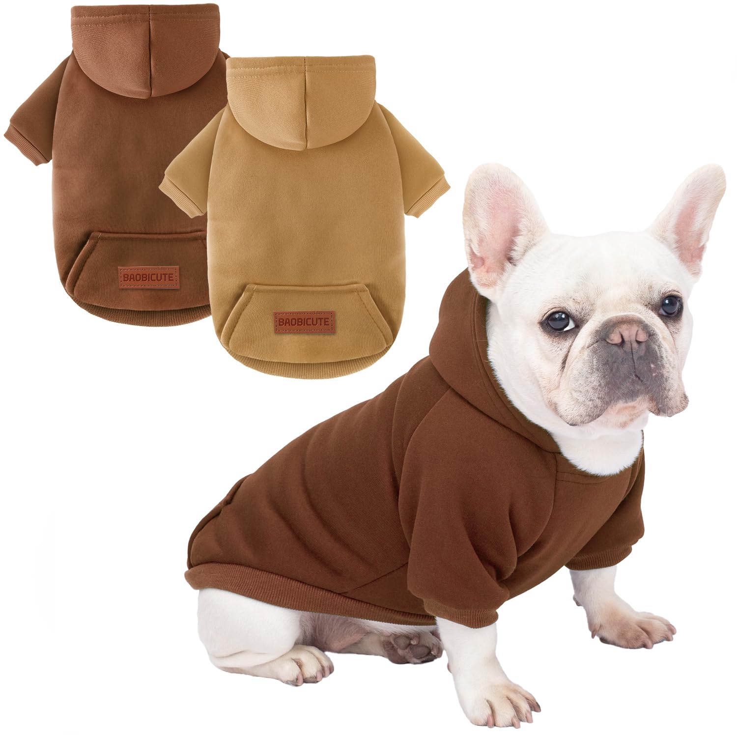 Photo 1 of 2 Pack Dog Hoodie Warm Hood Dog Sweater Cold Weather Small Dogs Sweatshirt Comfort Pet Clothes for Small Medium Dogs with Pockets Cats Chihuahua Clothes for Male Female Girl Boy Sporty Daily Wear