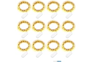 VOOKRY 12 Pack Fairy Lights Battery Operated, 30 LEDs Mini Starry String Lights 9.8ft Silvery Copper Wire Lights,2pcs CR2032(