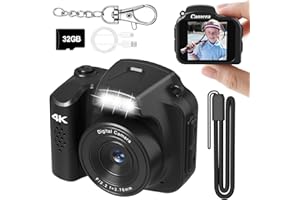 VETEK Mini Keychain Camera 4K 64MP Vintage Digital Camera,Pocket Retro Nostalgia Video Camera with LED Light and 32G Micro SD Card, Suitable for Teenagers, Adults, Kids, and Photography Beginners Black