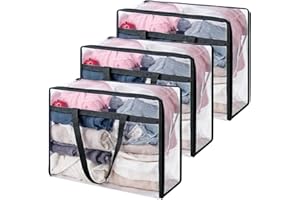 NXANZ Clear Clothes Storage Bags 40L Blanket Comforter Bedding Moving Bags with Zipper(40L-Black 3 PACK,)