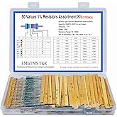 1000 Pcs 50 Values 1/4W Metal Film Resistor Assortment Kit, 0.25W 1% Tolerance (1Ω-10MΩ), Durable Case | Ideal for DIY, Electronics, and Precision Circuits (1/4 Watt 50 Values)
