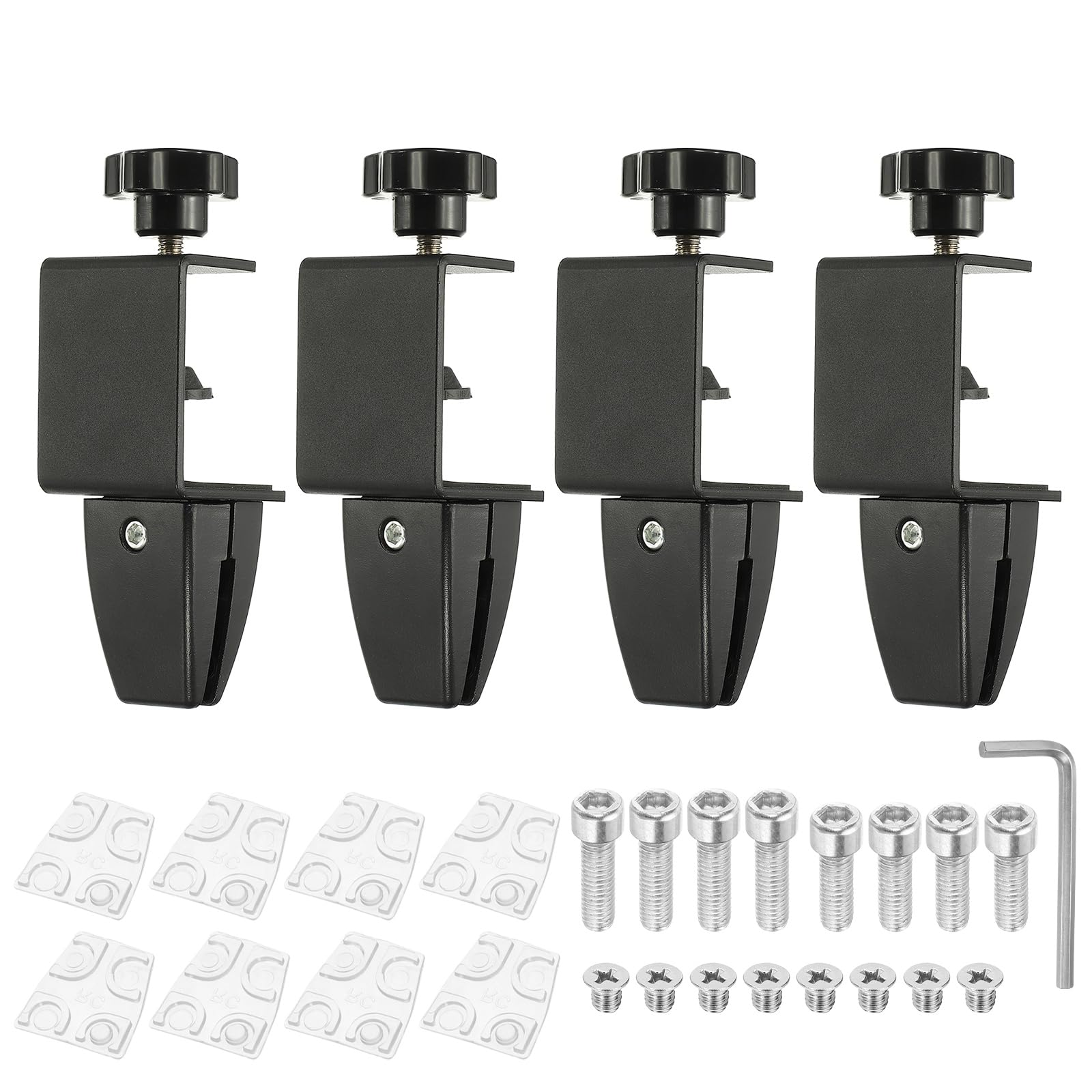 Photo 1 of PATIKIL 1.7x1.3x2.4" Desk Divider Support Clamp, 4 Pcs Aluminum Desk Shield Clamp Desk Divider Partition Clamp Sneeze Guard Clamp Bracket for Office Home Desk Panel, Black