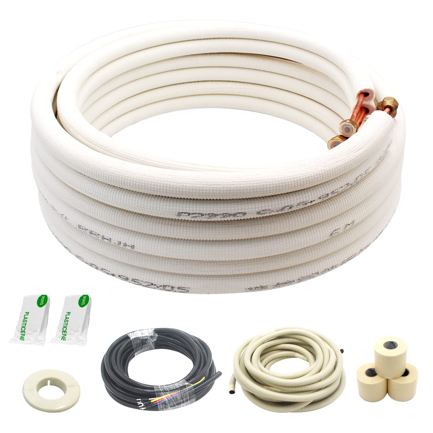 Photo 1 of 25 Ft Mini Split Line Set.Air Conditioner Copper Tubing Pipes Extension Set, 1/4" & 1/2" 3/8" PE Thickened for AC and Heating Equipment Insulated Coil Line Set HVAC Refrigerant with Nuts. (1/4+1/2)