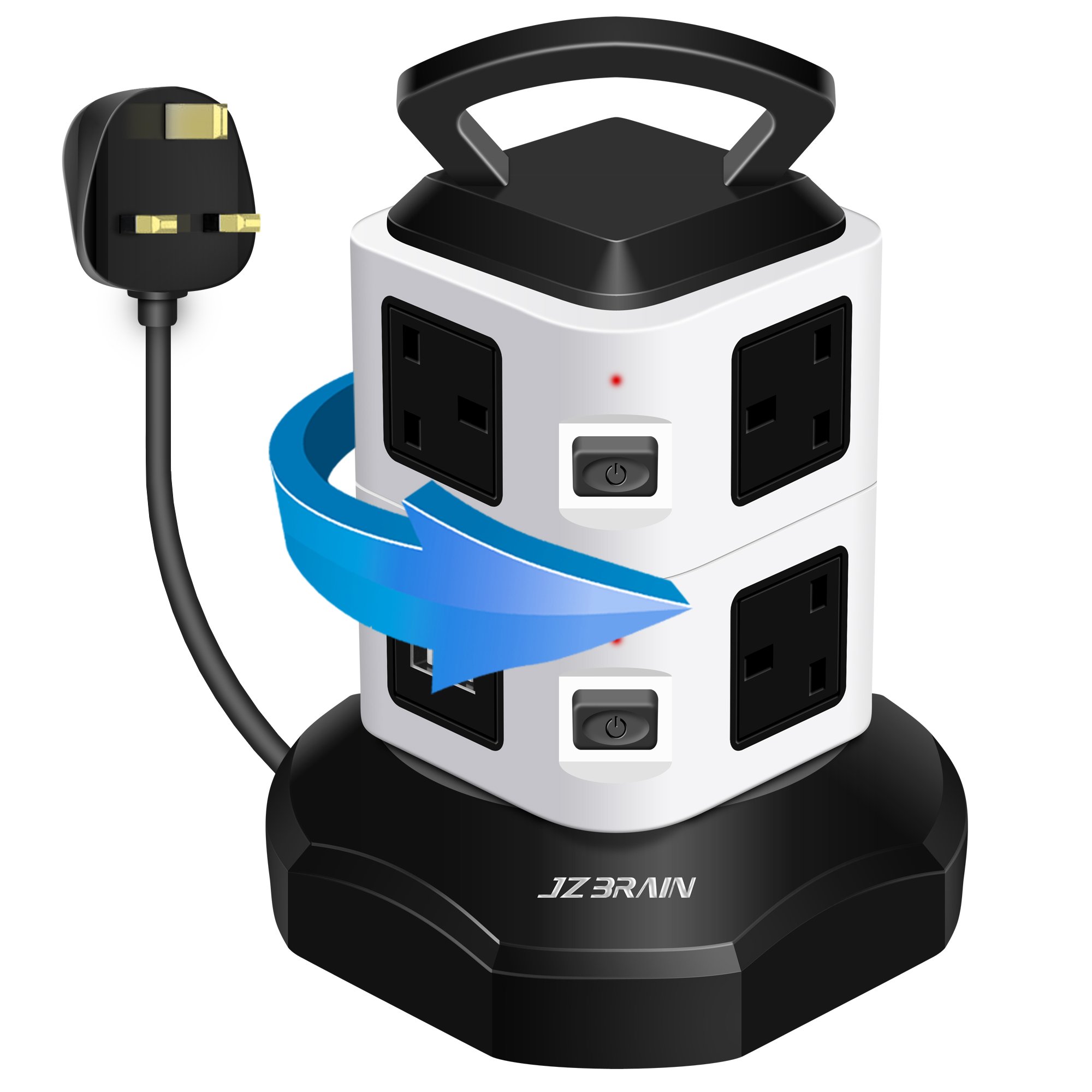 JZBRAIN Extension Tower Extension Lead USB Surge Protector Power Strip
