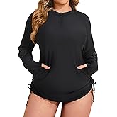Plus Size Rash Guard for Women Long Sleeve UV Sun Protection Shirts UPF 50+ Swimsuit Tops with Zip Pockets