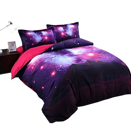 Alicemall 3d Galaxy Bedding Purple Red Blue Shining Stars And Pyramid Prints 4 Piece Duvet Cover Sets Cool Galaxy Bedroom Sheets Sets No Comforter