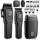 QREEYX Professional Hair Clipper for Men, 3 in 1 Hair Clipper Beard Trimmer and Electric Foil Shaver Set with LED Display, Cordless Grooming Kit for Home, Travel, Barber, Ideal Gift for Him