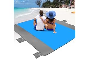 POPCHOSE Beach Blanket, Sandfree Beach Mat ‎108"x85.2"/83"x78" for 7 Persons, Extra Large Beach Blanket Waterproof Sandproof with 6 Stakes, Easy to Clean, Lightweight Compact Beach Accessories