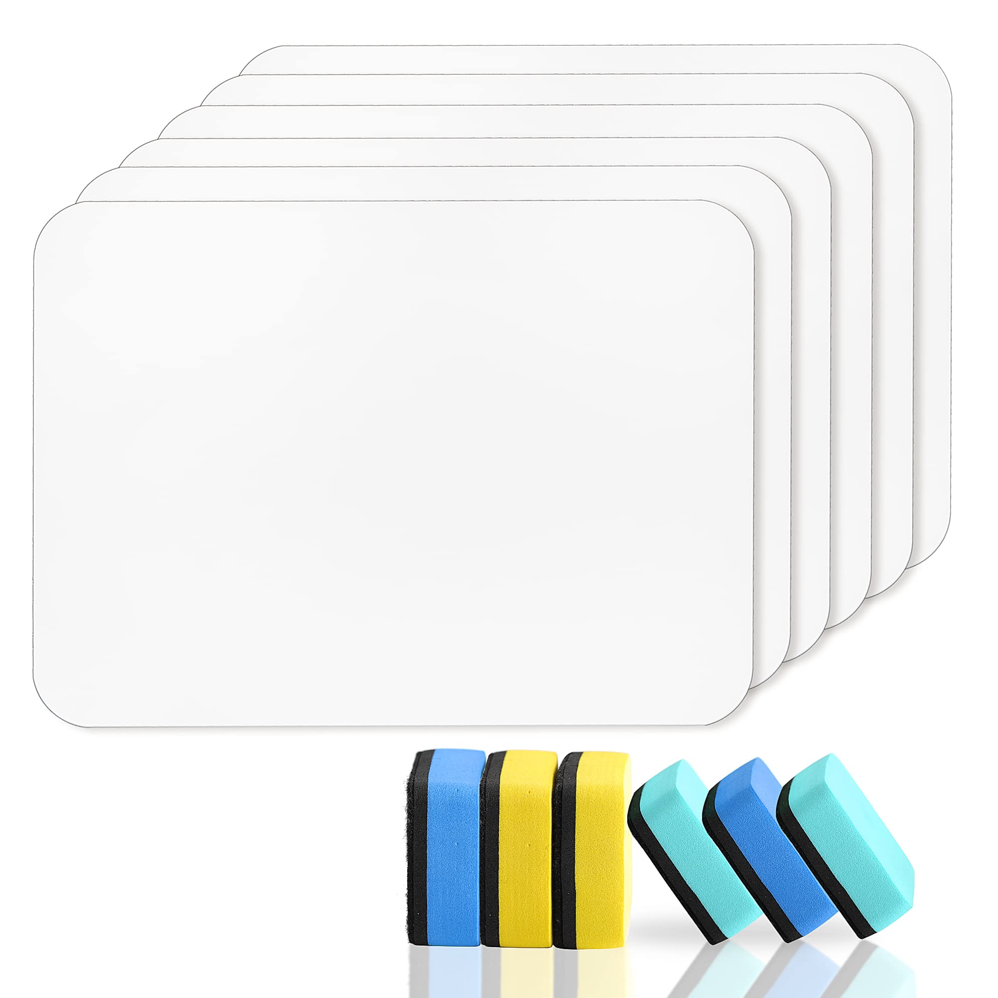 6 PCS Dry Erase Whiteboards A4, 22x30 cm Double-Sided Mini White Boards 9''x12'' Small Lapboard with 6 Dry Erasers for Kids, Students, Teacher, Classroom, Home, Office CP0506