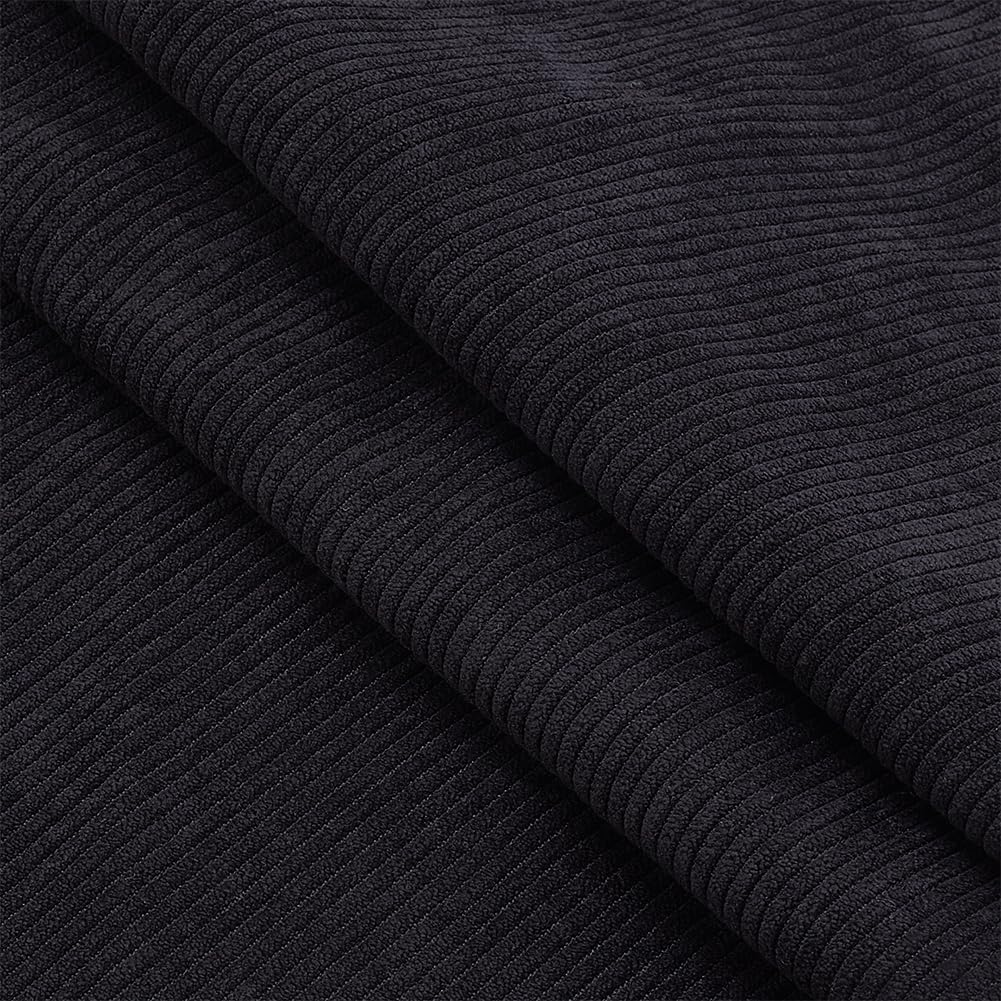 WADORN 100X155cm Corduroy Fabric, Corduroy Fabric Solid Plain Thick DIY Sewing Materials Soft Quilting Fabric for Clothing Dress Pants Costume Sofa Throw Pillow Cover Making, Black