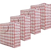 Set of 4 Extra-Large Plastic Checkered Storage Laundry Shopping Bags W. Zipper & Handles Size 23"x23"x7.75" Assorted Colors