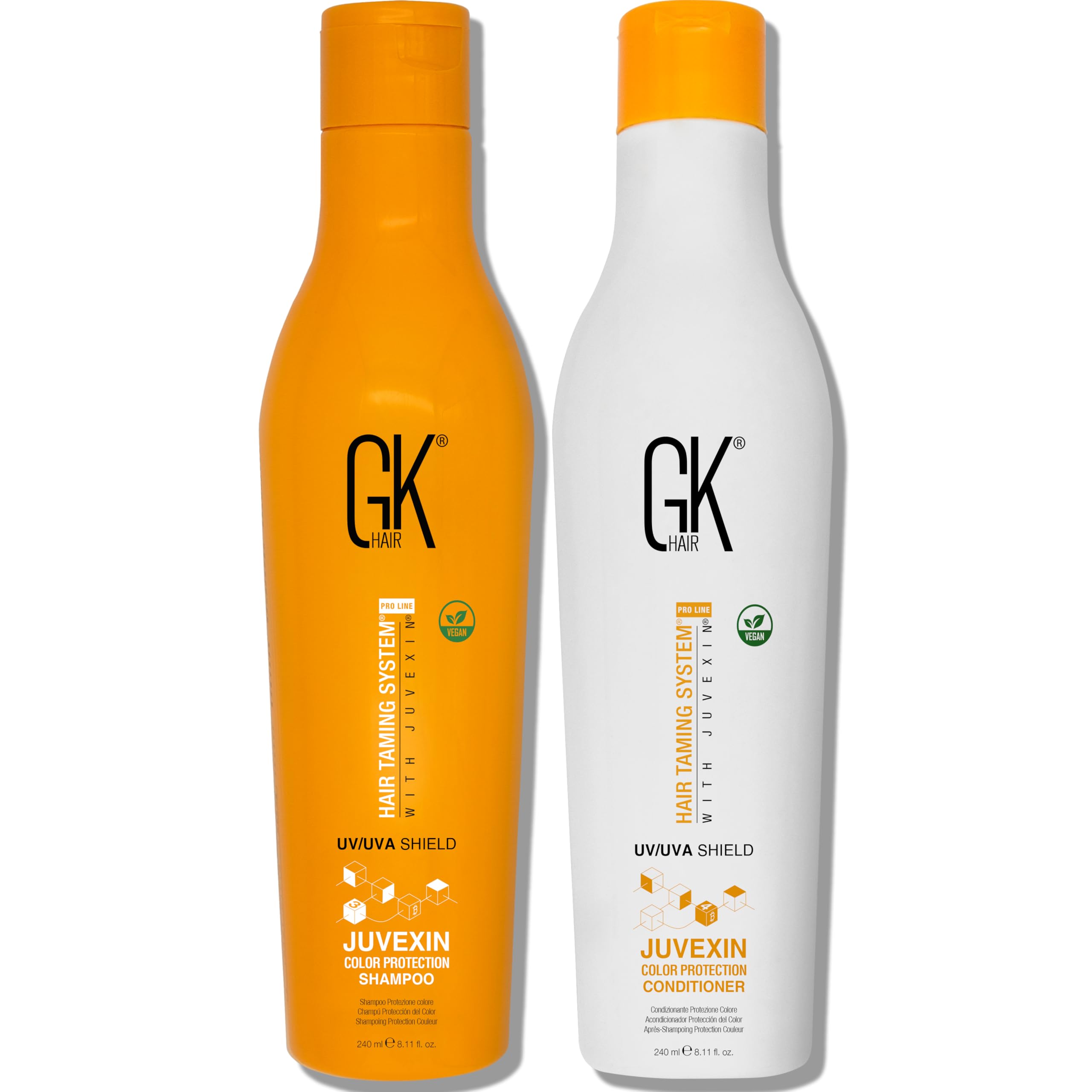 GK HAIR Shield Shampoo and Conditioner Sets Combo Deep Cleansing Moisturizing Heat Protection for Colour Treated Dry Damaged Curly Frizzy Hair 240ml - Sulfate Free