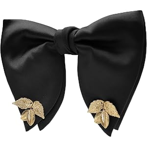 Juvzolr Oversized Bow Ties for Men Pre-Tied Solid Color Bowtie with Leaf | Shiny Golden Metal Leaf Details, Quick Wear Design