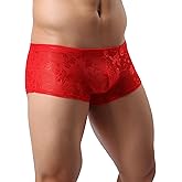 Nolrahiur Mens Lace Underwear Sexy Boxer Briefs Mesh Pants Soft Bikini Breathable Cheeky underpants Bulge Pouch for Men