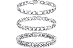 UHIBROS 316L Stainless Steel Chain Bracelet for Men Women, 18K Gold Sturdy Metal Link, Silver Black Cuban/Figaro/Paperclip/Rope Fashion Jewelry Set for Dad, Boyfriend, Husband, Girlfriend