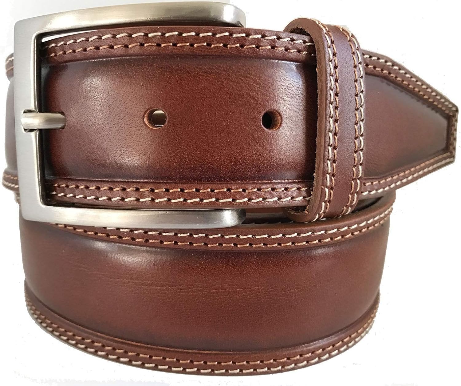 MENS BELT COGNAC TAN DOUBLE STITCHED 100 ITALIAN FULL GRAIN SINGLE