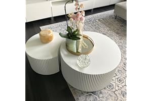 KEVINSPACE 31.5'' Coffee Table Modern Nesting Coffee Table Set of 2, Round Wooden Coffee Tables, Circular Luxury Side Table Accent End Table for Living Room Bedroom Office White No Need Assembly