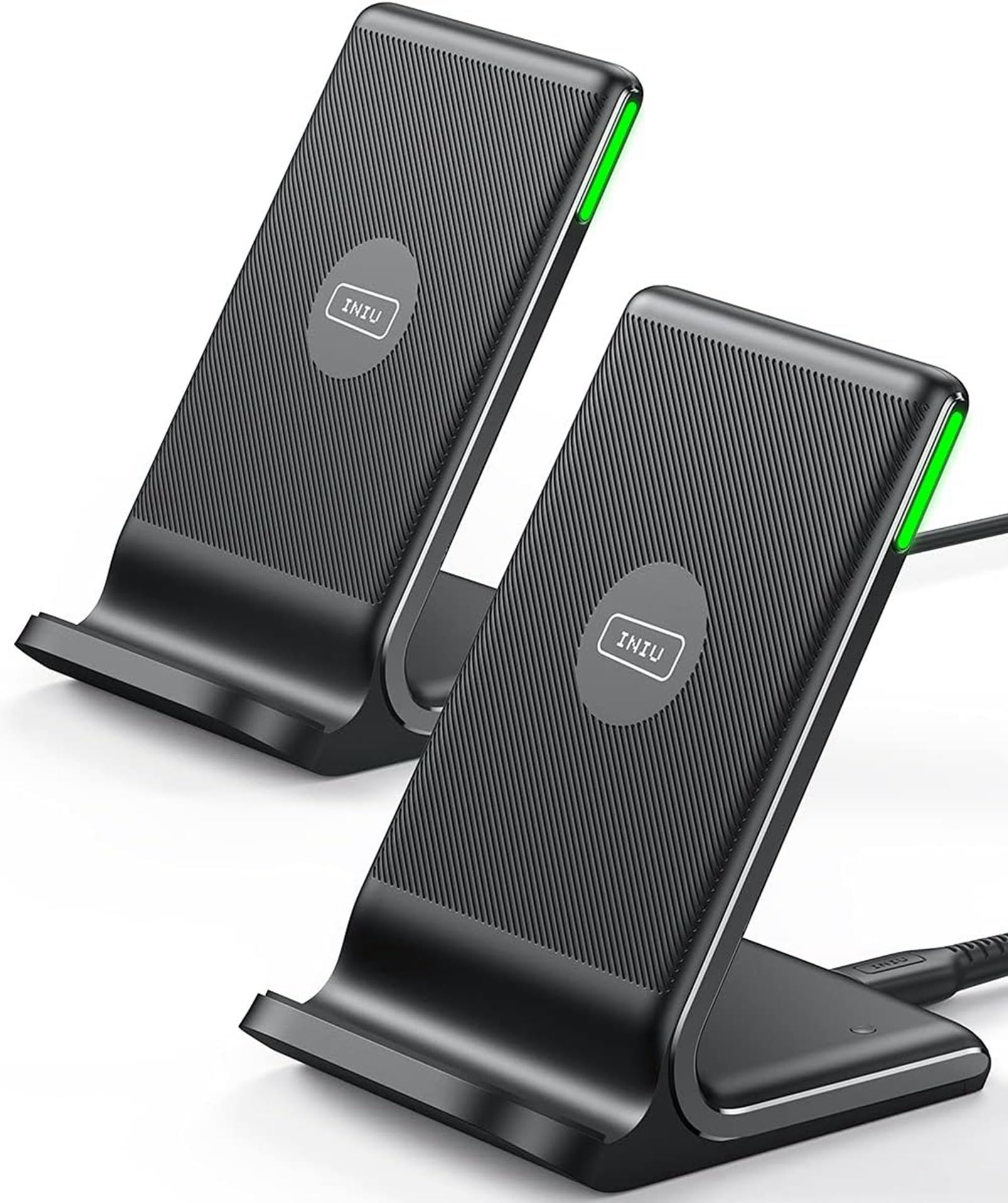 INIU Wireless Charger 2-Pack, 15W Fast Wireless Charger Stand with Sleep-friendly Adaptive Light Compatible with iPhone 17 16 15 14 13 12 Pro Max Samsung Galaxy S23 S22 S21 Google etc