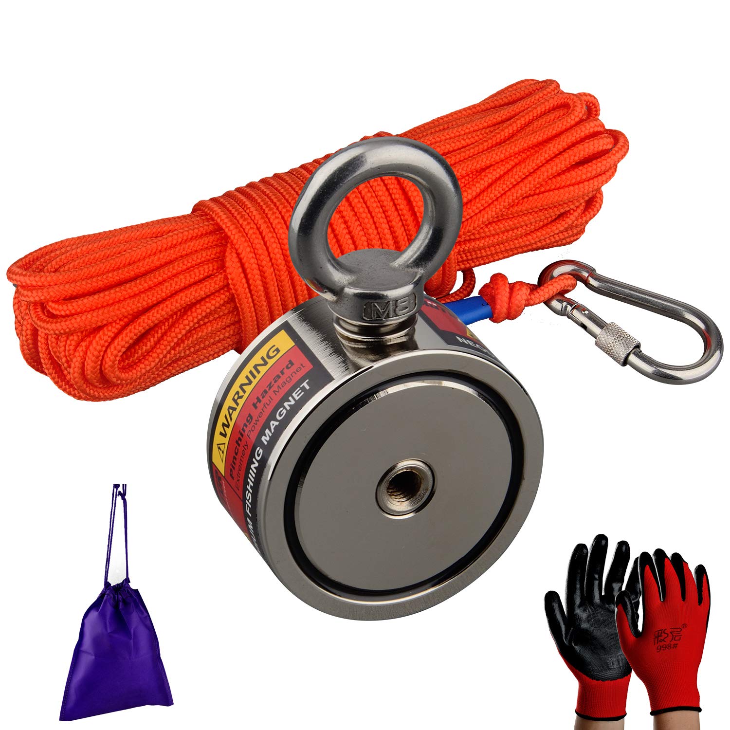 MUTUACTOR Strong Fishing Magnet with 530lbs Pull Force - Double Side N52 Neodymium Retrieval with 20m(66Foot) Durable Rope for Magnetic Recovery Salvage